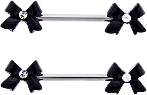 Pierced Owl 14GA 316L Stainless Steel Black Bow Ends Nipple Barbells, Sold as a Pair in Saudi Arabia