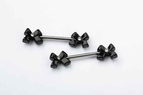 Pierced Owl 14GA 316L Stainless Steel Black Bow Ends Nipple Barbells, Sold as a Pair in Saudi Arabia