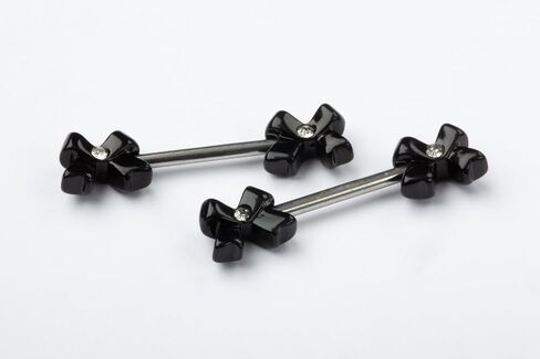 Pierced Owl 14GA 316L Stainless Steel Black Bow Ends Nipple Barbells, Sold as a Pair in Saudi Arabia