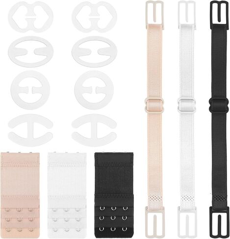 8 قطع من مشابك حمالة الصدر، وموسعات حمالة الصدر، و3 خطافات مع 3 قطع من مشابك حمالة الصدر القابلة للتعديل لصنع حامل مشابك حمالة الصدر للفتيات والنساء، مقاس عالمي، أسود وأبيض، لون البشرة in Kuwait
