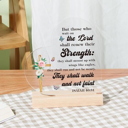 Christian Gift Christian Bible Verses Decor Positive Quotes Inspirational Gift Scripture Heart Shaped Acrylic Plaque With Wooden Base Renew Their Strength, Religious Gift for Girl Mom Sister Friends in Saudi Arabia