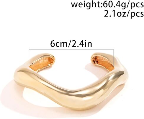 2PC Gold Cuff Bracelets Set For Women Adjustable Open Stack Arm Cuff Upper 18K Gold Plated Bangle Hammered Textured Trendy Irregular Statement Chunky Bracelets Fashion Cute Jewelry in Kuwait