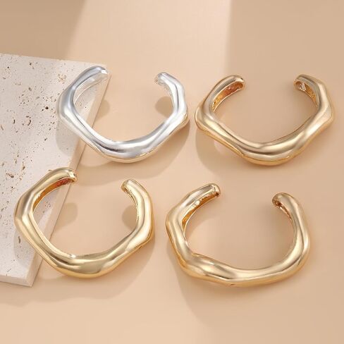 2PC Gold Cuff Bracelets Set For Women Adjustable Open Stack Arm Cuff Upper 18K Gold Plated Bangle Hammered Textured Trendy Irregular Statement Chunky Bracelets Fashion Cute Jewelry in Kuwait