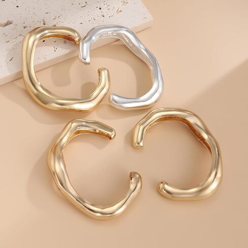 2PC Gold Cuff Bracelets Set For Women Adjustable Open Stack Arm Cuff Upper 18K Gold Plated Bangle Hammered Textured Trendy Irregular Statement Chunky Bracelets Fashion Cute Jewelry in Kuwait