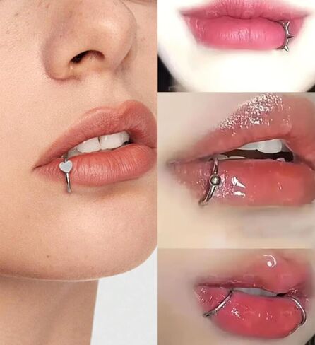 Longita Fake Lip Ring Fake Lip Piercing Fake Piercings Ball Spike Fake Nose Ring Hoop Fake Face Piercing Fake Nose Stud Stick on Fake Bridge Eyebrow Piercing Fake Eyebrow Ring Silver Gold Black in Saudi Arabia