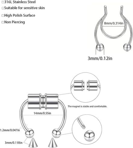 20Pcs Women Men Fake Piering Nose Ring Fashion Punk Faux Non Piercing Nose Clip Stainless Steel Perforation Nasal Septum Body Jewelry in Saudi Arabia