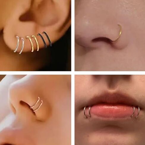 20Pcs Women Men Fake Piering Nose Ring Fashion Punk Faux Non Piercing Nose Clip Stainless Steel Perforation Nasal Septum Body Jewelry in Saudi Arabia