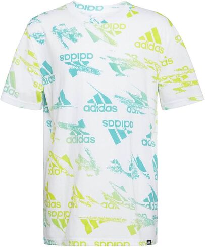 تي شيرت بطبعة Glitchy للأولاد من adidas (كبير، أبيض/أخضر) in Saudi Arabia
