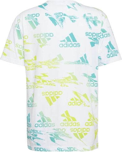 تي شيرت بطبعة Glitchy للأولاد من adidas (كبير، أبيض/أخضر) in Saudi Arabia