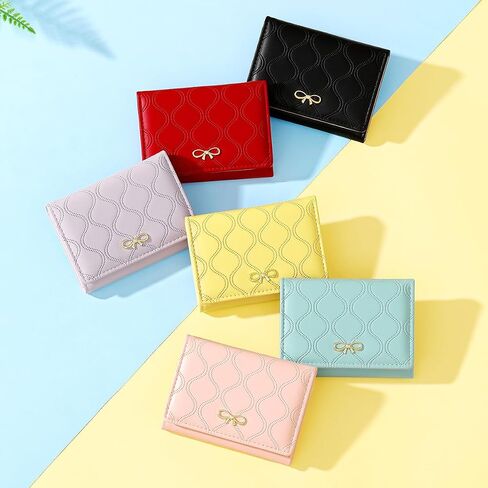 Cute Wallet Coquette Bow Small Wallet Tri-folded Aesthetic Bifold RFID Blocking Card Holder Leather Mini Short Coin Purse with ID Window for Women Girls Ladies -Pink in Saudi Arabia