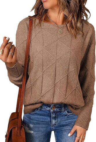 EVALESS Casual Crewneck Sweaters for Women Fall 2024 Lightweight Long Batwing Sleeve Pullover Sweaters Tops Knit Clothes in Saudi Arabia