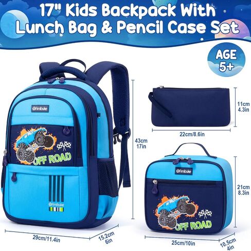 Fimibuke Kids Backpack for School Boys - 3 PCS Waterproof Teen Boy Backpack with Lunch Box & Pencil Pouch Set, School Bag Bookbag Daypack for Kindergarten Elementary Middle School, Age 5+(Dinosaur) in Saudi Arabia