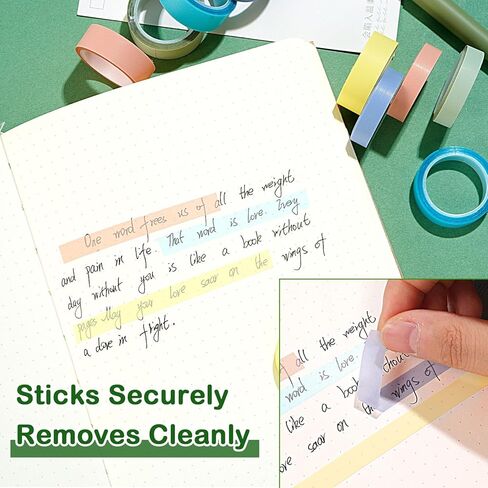 10 لفات من شريط التحديد، أشرطة ملونة شفافة، علامات لاصقة قابلة للإزالة للكتب التوضيحية، مقاسان in Kuwait
