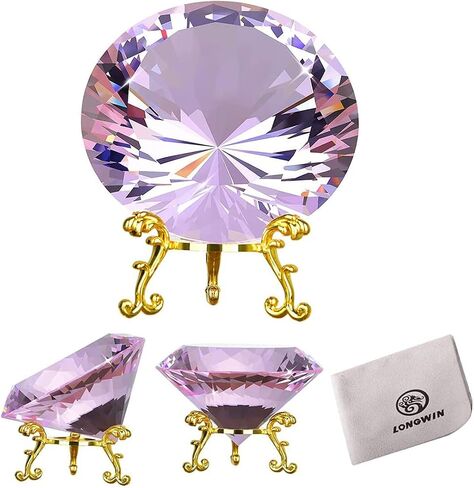 LONGWIN 80mm(3.1 inch) Crystal Diamond Paperweight Jewels Backgrand for Nail Pictures Wedding Decorations Home Decor with Gold Metal Base (Clear) in Saudi Arabia