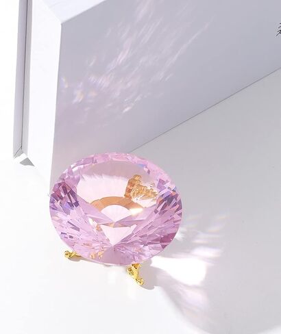 LONGWIN 80mm(3.1 inch) Crystal Diamond Paperweight Jewels Backgrand for Nail Pictures Wedding Decorations Home Decor with Gold Metal Base (Clear) in Saudi Arabia