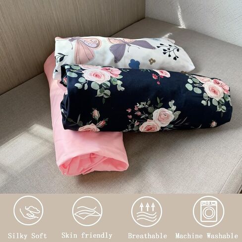 AMROSE 3 Pack Heavenly Soft Crib Sheets for Baby Girls, 28'' X 52'' Fitted Sheets for Crib and Toddler Mattress Pad, Silk Touch Gentle Breathable Microfiber, Floral & Butterfly in Saudi Arabia
