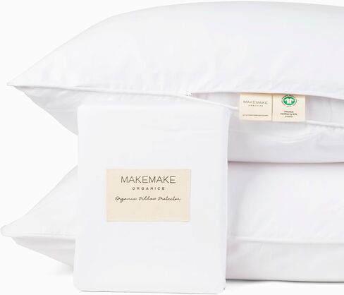 غطاء وسادة للأطفال الصغار من MakeMake Organics (مجموعة من 2) غطاء وسادة للأطفال من القطن العضوي المعتمد من GOTS بسحاب قابل للتنفس وغير سام يناسب سفر الأطفال الصغار مقاس 13 × 18 (14 × 19، أبيض لؤلؤي) in Kuwait