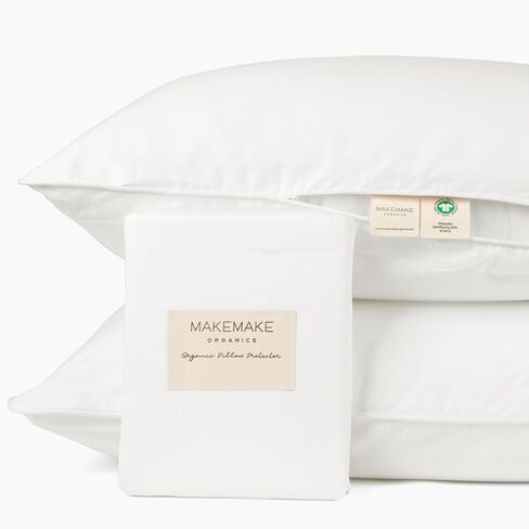 غطاء وسادة للأطفال الصغار من MakeMake Organics (مجموعة من 2) غطاء وسادة للأطفال من القطن العضوي المعتمد من GOTS بسحاب قابل للتنفس وغير سام يناسب سفر الأطفال الصغار مقاس 13 × 18 (14 × 19، أبيض لؤلؤي) in Kuwait