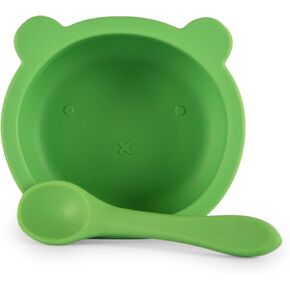 Baby, Toddler Food Suction Bowl and Spoon Set - Girls & Boys - Microwave Safe Silicone Suctions Infant Baby Feeding bowls and spoons - Baby Safe BPA free Suction Cup Bowl (Mint Pea, 1 Set)