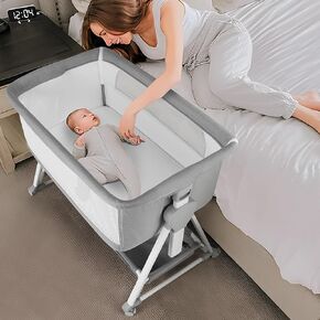 Cowiewie Baby Bassinet, Beside Sleeper for Baby Easy Folding Bedside Bassinet with Storage Basket and Wheels to Reduce Mom's Fatigue（Light Brown）