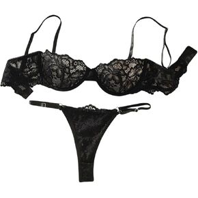 Women's 2 Piece Lingerie Set See Through Floral Lace Bra and Panty Set Underwire Lingerie