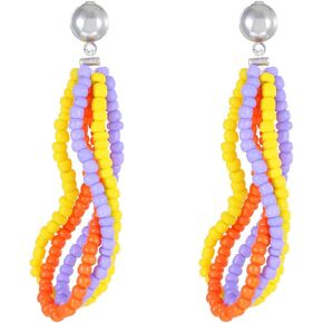 Boho Colorful Beaded Earrings for Women Teen Girls,Vintage Mixed Color Multi-Layer Beaded Dangle Earrings,Charming Daily Jewelry Gift