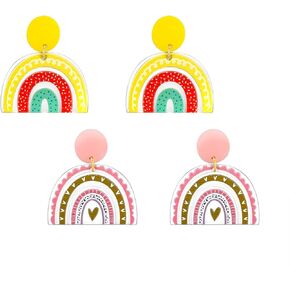 2 Pairs Acrylic Rainbow Earrings for Women Cute heart Dangle Earrings for Teen Girls Multicolor Summer U Shape Earrings for Mom Wife Prom Her Gifts