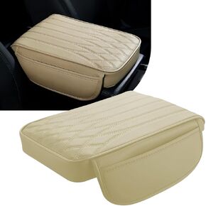 1 PC Car Armrest Box Heightening Pad with Storage Pockets on Both Sides, 12.59" X 8.66" X 1.96" Scratch-resistant PU Leather + Six-second Rebound Memory Foam Protective Cover (Black)
