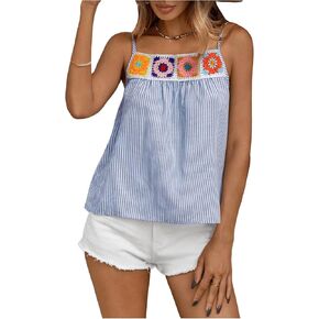 Floerns Women's Embroidery Sleeveless Camisole Top Striped Print Cami Tank Top