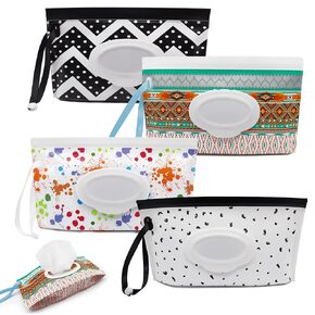 Baby Wipes Dispenser, Refillable Portable Wipe Case Lightweight Travel Wet Wipes Holder Waterproof Wipe Container with Sealed Zipper to Keep Wipes Moist (4pack)