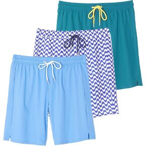 Real Essentials 3 Pack: Men's 9" Inch 2 in 1 Board Shorts with Compression Liner - Bathing Suit with Back Flap Pocket