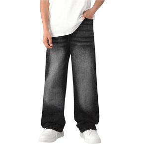 Floerns Boy's Casual Straight Leg Denim Pants Elastic Waist Jeans with Pockets