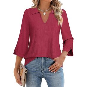 قمصان بولو نسائية من MCKOL بأكمام 3/4 ورقبة على شكل حرف V، بلوزات كاجوال ذات ياقة للعمل in Kuwait