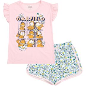 Garfield Girls T-Shirt and French Terry Dolphin Shorts Outfit Set Toddler to Big Kid Sizes (2T - 14-16)