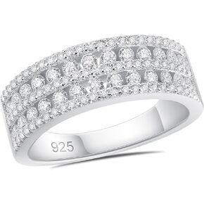 Newshe Jewellery Moissanite Wide Wedding Bands for Women 925 Sterling Silver Engagement Rings Promise Emerald Size 5-10