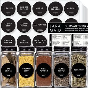 644 Minimalist Spice Label Set, Black Text on Gold Vinyl Waterproof Label Sticker with Removable Adhesive - Fits on Round, Square and Rectangle Jars - Organize Spice, Herb and Seasonings