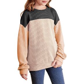 blibean Tween Girls Fall Long Sleeve Shirt Kid Color Block Tops Size 6-15 Years