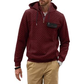 JMIERR Men's Quilted Hoodies Casual Long Sleeve Quarter-Zip Pullover Sweatshirt with Pockets