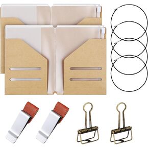 2 Pack Travelers Passport Size Notebook Accessories Kit Include Travel Kraft File Folder, Zipper Case, Pen Holder, Binder Clip and Elastic Bands Travel Accessories Supplies