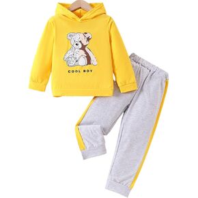 Toddler Boy Clothes Outfits Plaid Bear Long Sleeve Hoodie Sweatshirt + Pants Boys Fall Winter Outfits Set