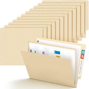 24 Pack Large End Tab Fastener File Folders Manila File Folders with 2 Prongs 1 Divider traight Cut Tab Pressboard Fastener File Folder for Office School,4 Fasteners,9.5 x 11 Inches
