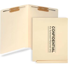 Blue Summit 11PT Manila File Folder with 2" Bonded Fasteners, “Confidential" Printed, End Tab, Letter Size, 50 per Box