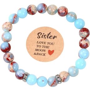 Moonstone bracelet Friendship bracelet beads Sister bracelet|Gifts for Mom Sister Aunt Grandma Gemstone Beaded Bracelet for women teen girls Birthday Jewelry Presents