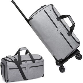 Bukere Garment Bag with Wheels, Rolling Travel Garment Duffle Bag with Shoes Compartment, Convertible 3 in 1 Suit Dress Bags for Men Women Business