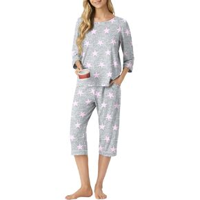 PrinStory Women's Pajama Sets Capri Pjs Sets 2 Piece Soft Lounge Sets Sleepwear with Pockets