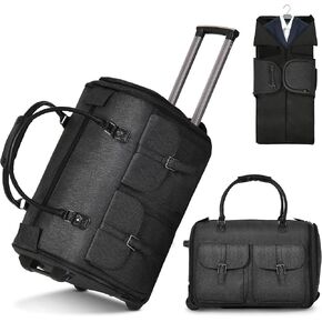 DWVO Garment Bags for Travel, 2-in-1 Convertible Rolling Duffle Bag, Modern Carry-on Travel Bag for Suits, Foldable Suit Bag with Wheels, Telescopic Handle, Hanging Hook