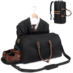 Eslcorri Convertible Travel Garment Duffle Bags for Men Women Carry on Suit Bag Backpack Foldie Overnight Bag Dress Bag for Business Trip & Sport, 4 in 1 Weekend Gym Bag with Shoe Compartment-Black
