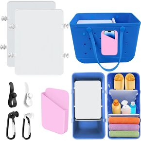 7PCS Set Bogg Bag Accessories, 2 Divider Trays (12 Clasps Included), 1 Phone Holder, 2 Insert Key Chain Holder, 2 Hooks