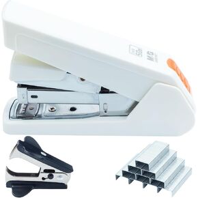 M&G Effortless Desktop Stapler 50 Sheet Capacity, One Finger Stapling, Includes 1000 Staples and Staple Remover, Portable Space Saving Stapler for Office School Home (Black)