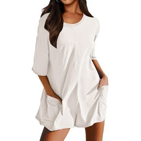 Rompers for Women Casual Oversized Jumpsuits Athletic Short Sleeve Reversible Hot Shot Tee Romper With Pockets